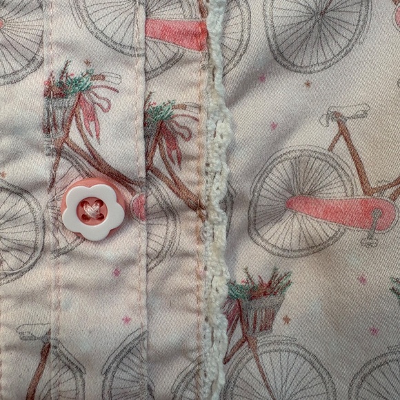 Peppa & Julie 18M Pink Bicycle Print Ruffle Dress Lace Flutter Sleeve Cotton - Picture 7 of 11